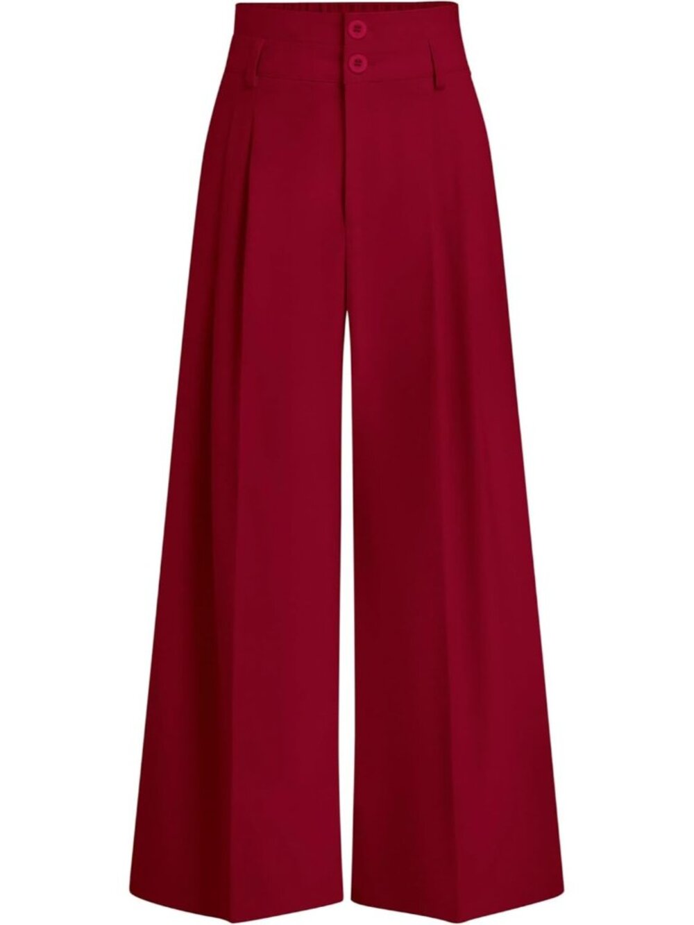 Women's Red Trendy Loose Button High Waist Pleated Wide Leg Palazzo Pants